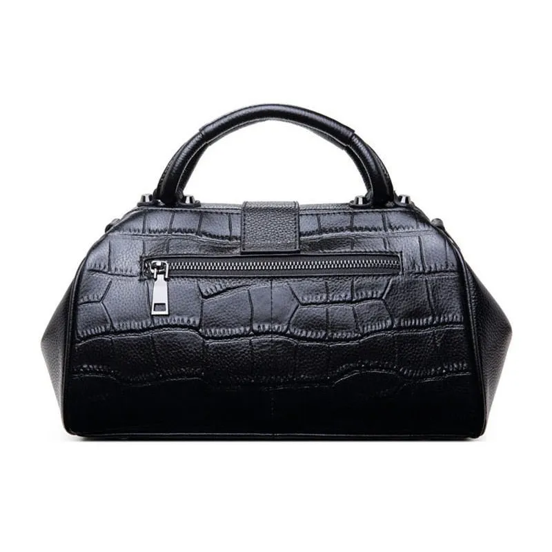 AlliLux Leather Alligator Clasp Crossbody Tote