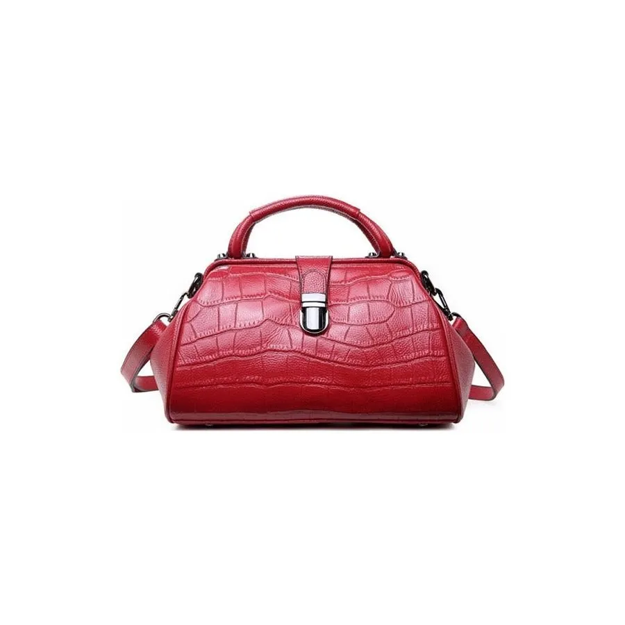 AlliLux Leather Alligator Clasp Crossbody Tote