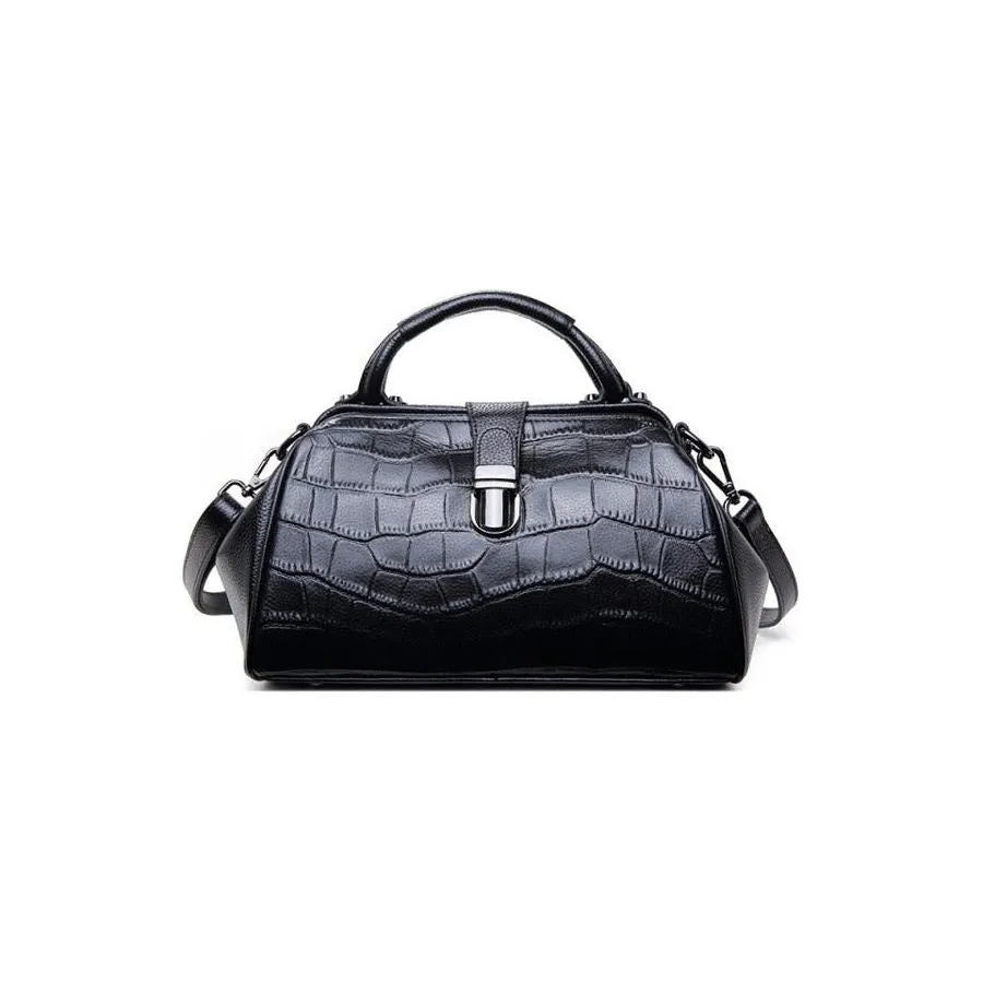 AlliLux Leather Alligator Clasp Crossbody Tote