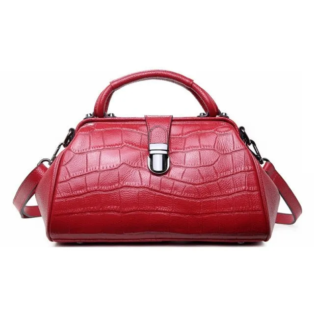 AlliLux Leather Alligator Clasp Crossbody Tote