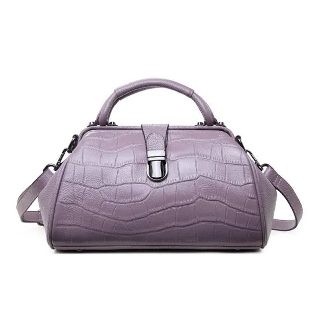 AlliLux Leather Alligator Clasp Crossbody Tote