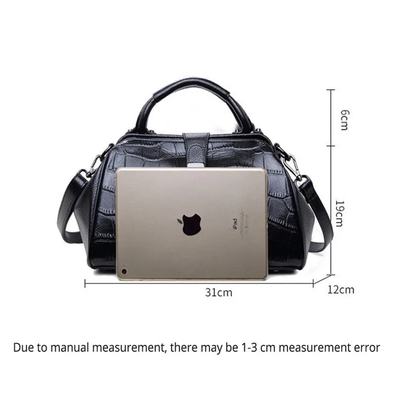 AlliLux Leather Alligator Clasp Crossbody Tote