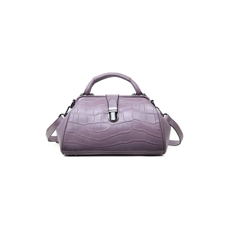 AlliLux Leather Alligator Clasp Crossbody Tote