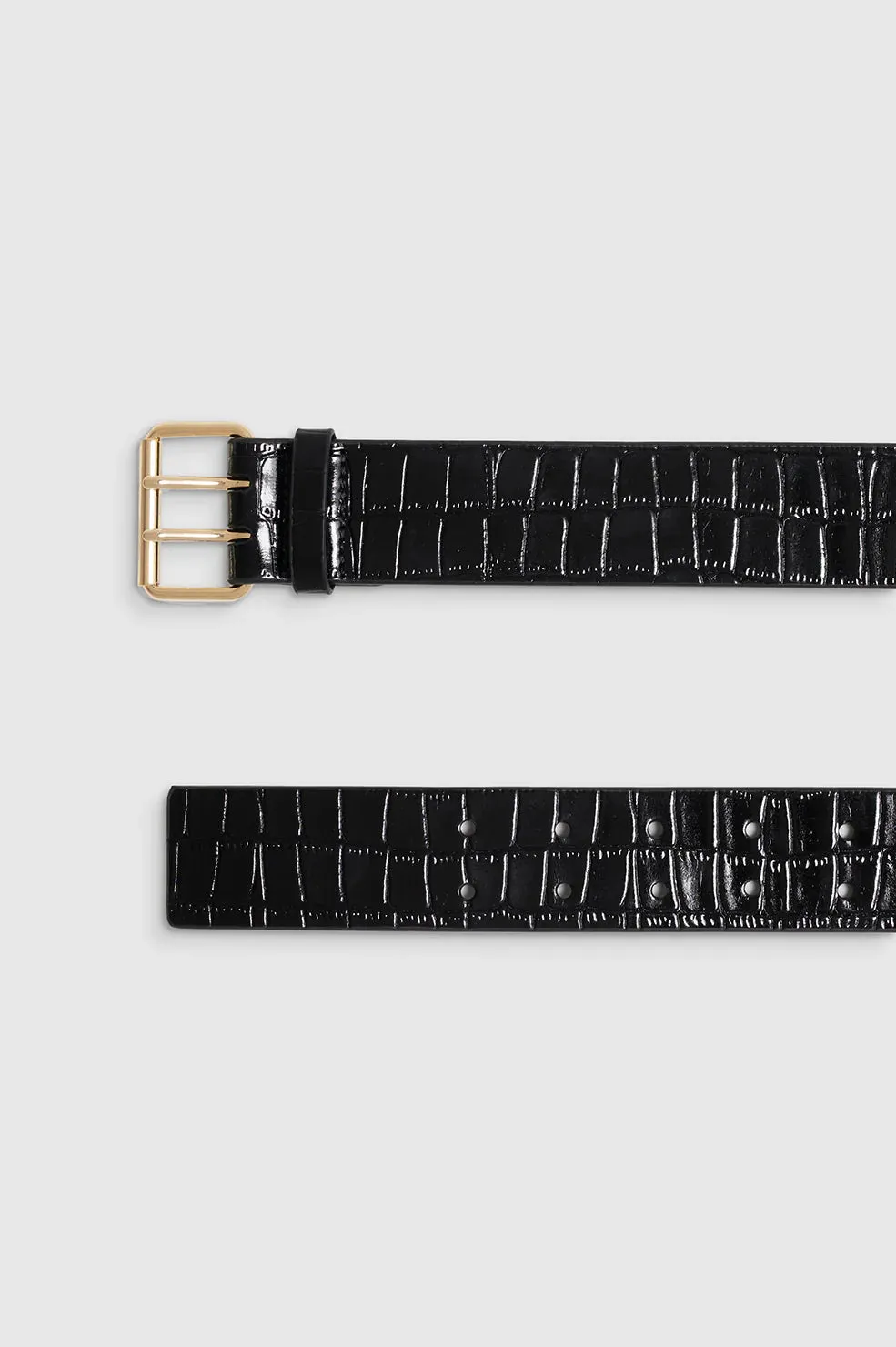 Anine Bing Mila Belt in Embossed Black