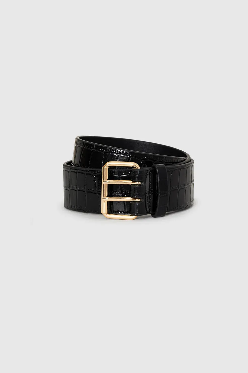Anine Bing Mila Belt in Embossed Black