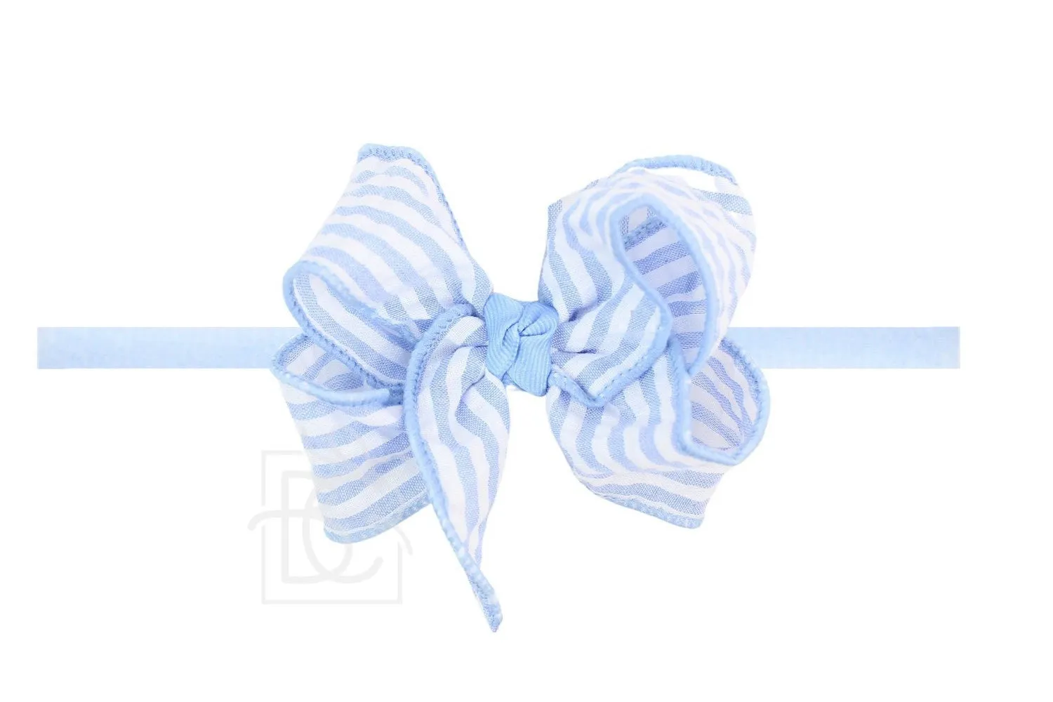Beyond Creations Girls Hair Bow on Pantyhose Headband - Seersucker - Millenium Blue