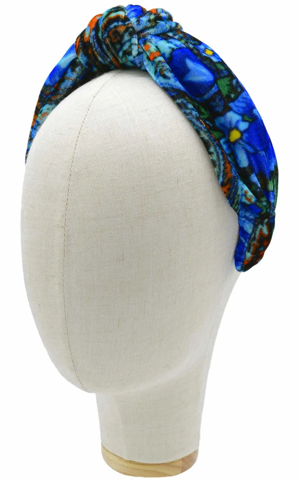 Blue Roses - silk velvet knot headband