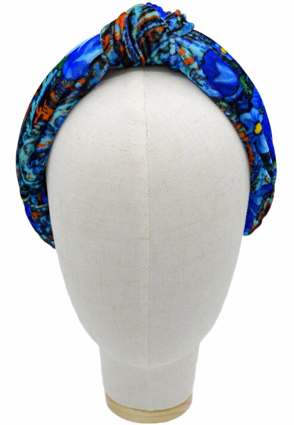 Blue Roses - silk velvet knot headband