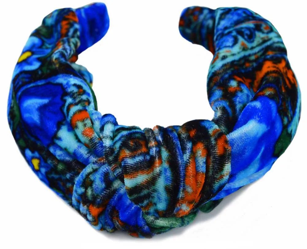 Blue Roses - silk velvet knot headband