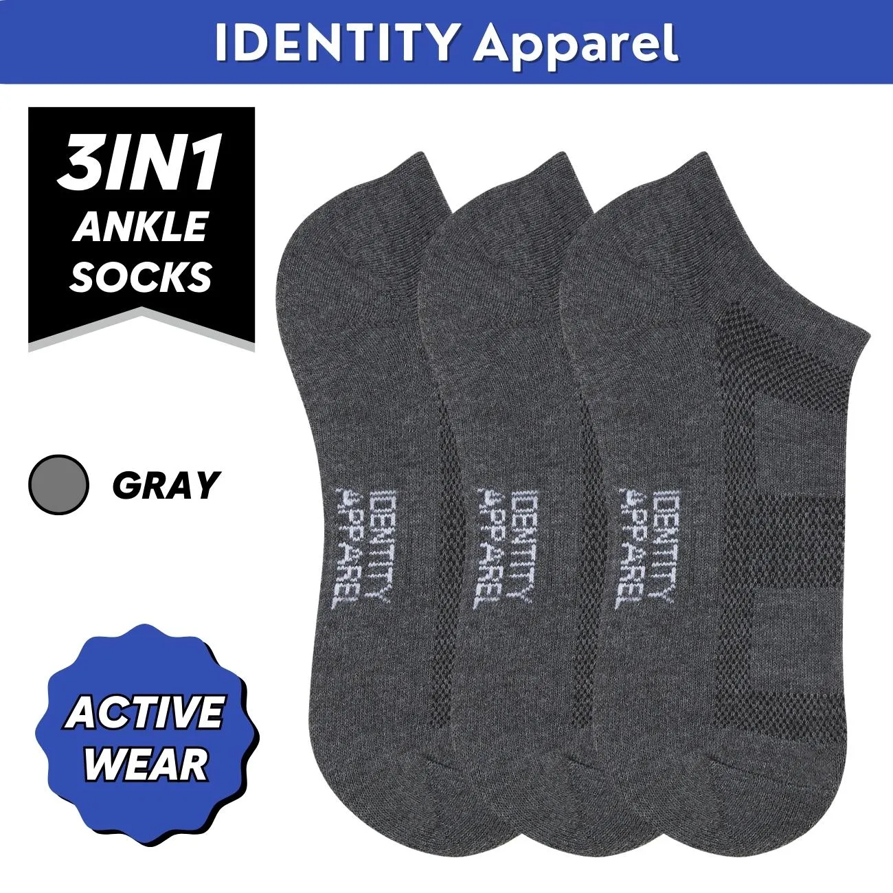 IDENTITY Apparel Performance Enhancing Moisture-Wicking Active Wear Ankle Length Socks