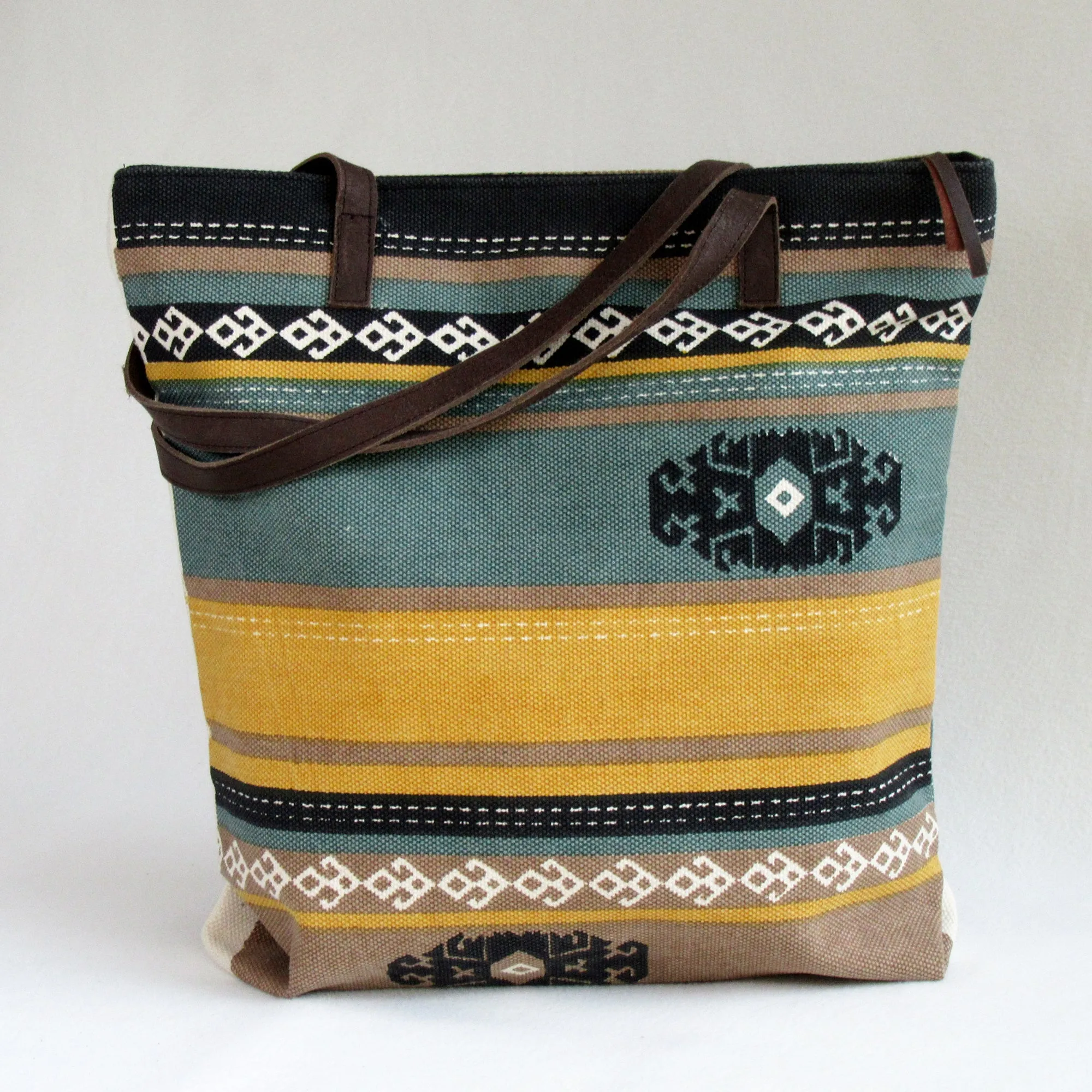 Large CANVAS TOTE / SHOULDER Bag with Leather Handles