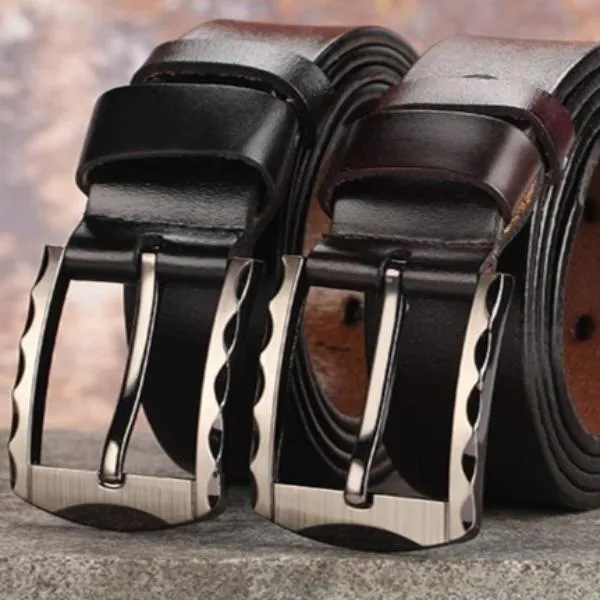 Men's Genuine Leather Luxury Belt with Silver Buckle