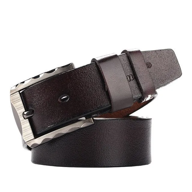 Men's Genuine Leather Luxury Belt with Silver Buckle
