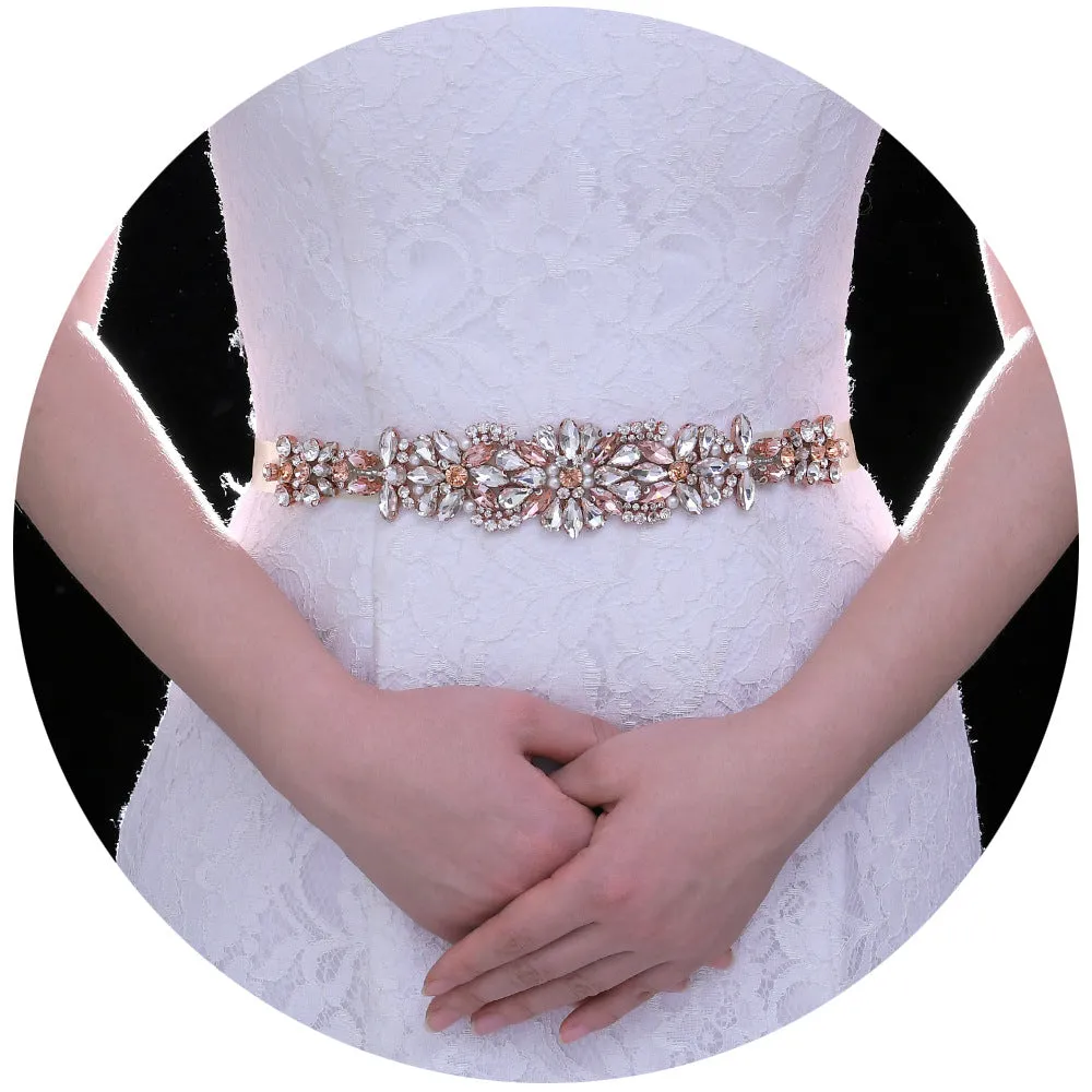 Rose Gold Rhinestone Diamonds Handmade Bridal Belt