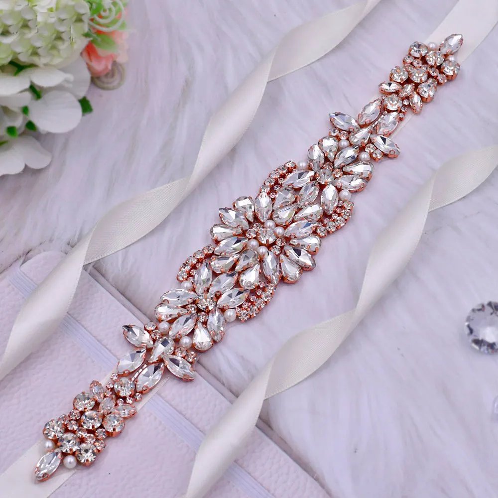 Rose Gold Rhinestone Diamonds Handmade Bridal Belt