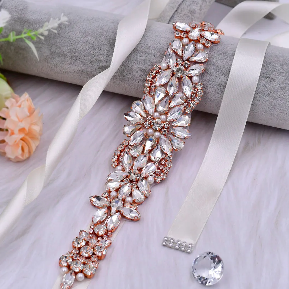 Rose Gold Rhinestone Diamonds Handmade Bridal Belt