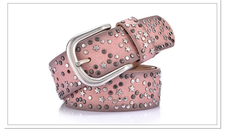 Star-Studded Leather Belts Designer Belts for Women