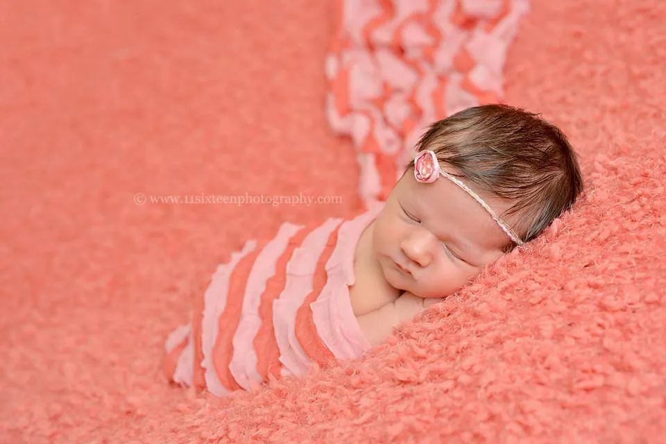 Sunset Ruffle Stretch Knit Wrap in Pink and Coral