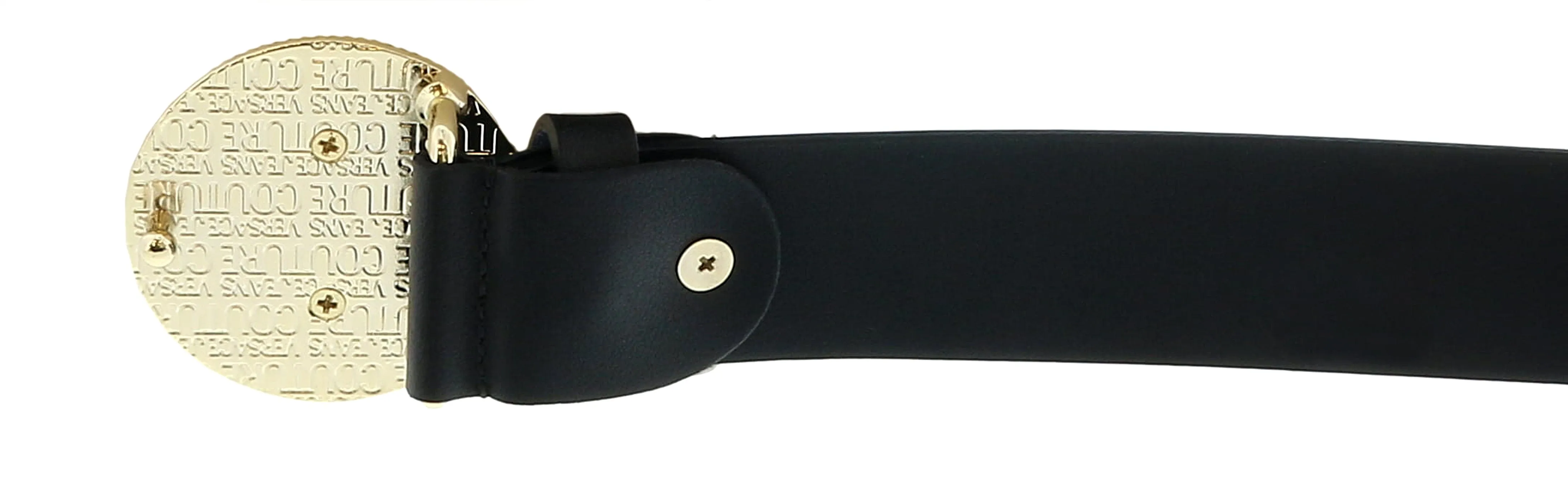 Versace Jeans Couture Black/Light Gold V-Emblem Logo Buckle   Adjustable Leather  Belt-