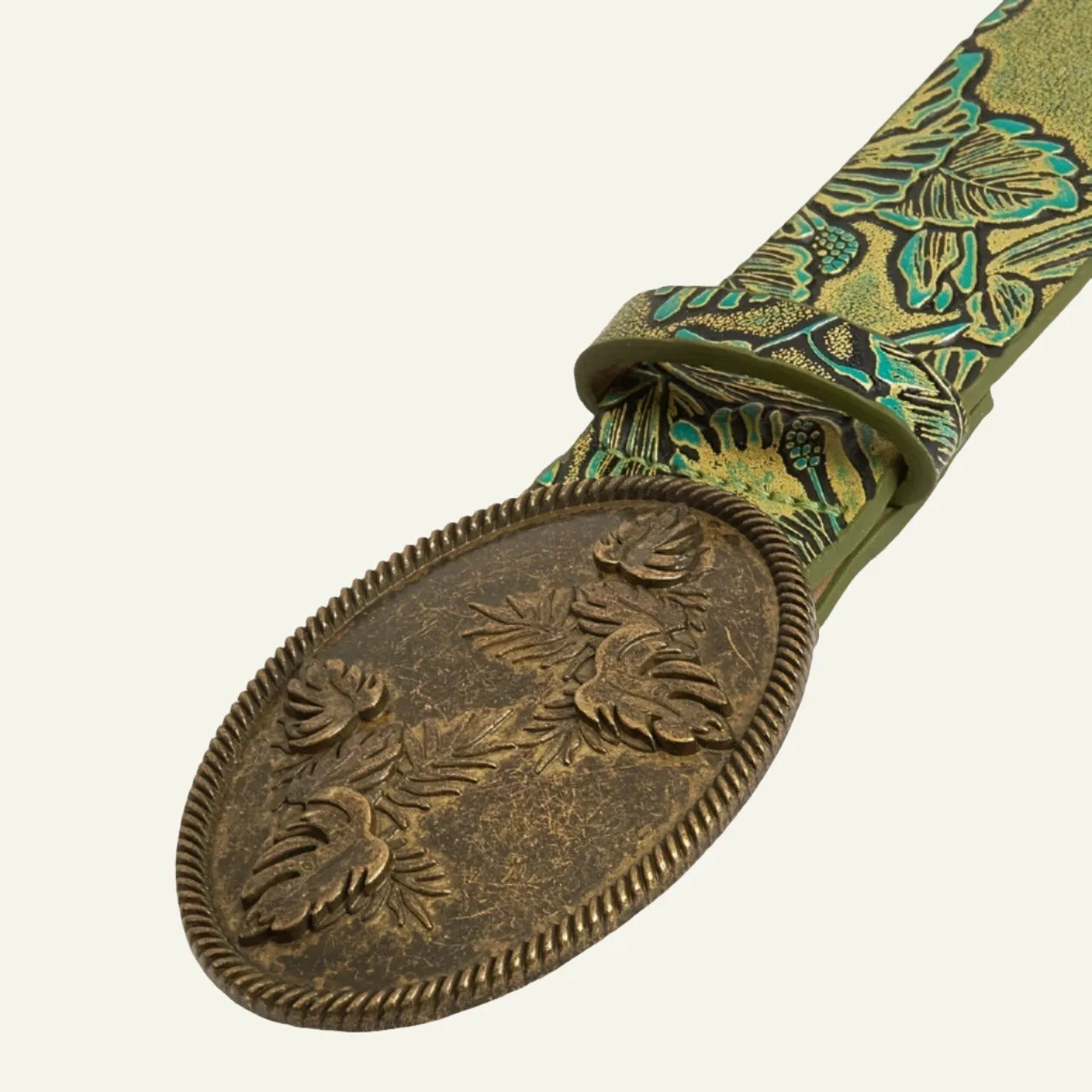 Vintage Leaf Round Buckle Print Belt