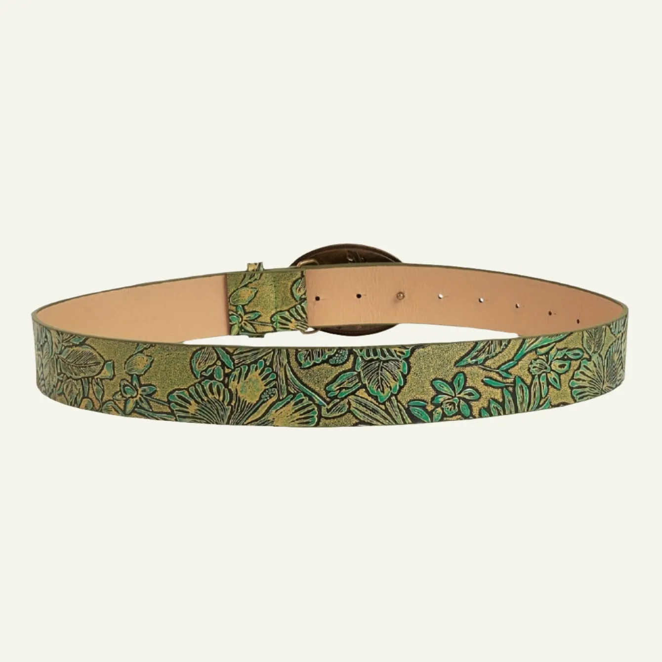 Vintage Leaf Round Buckle Print Belt