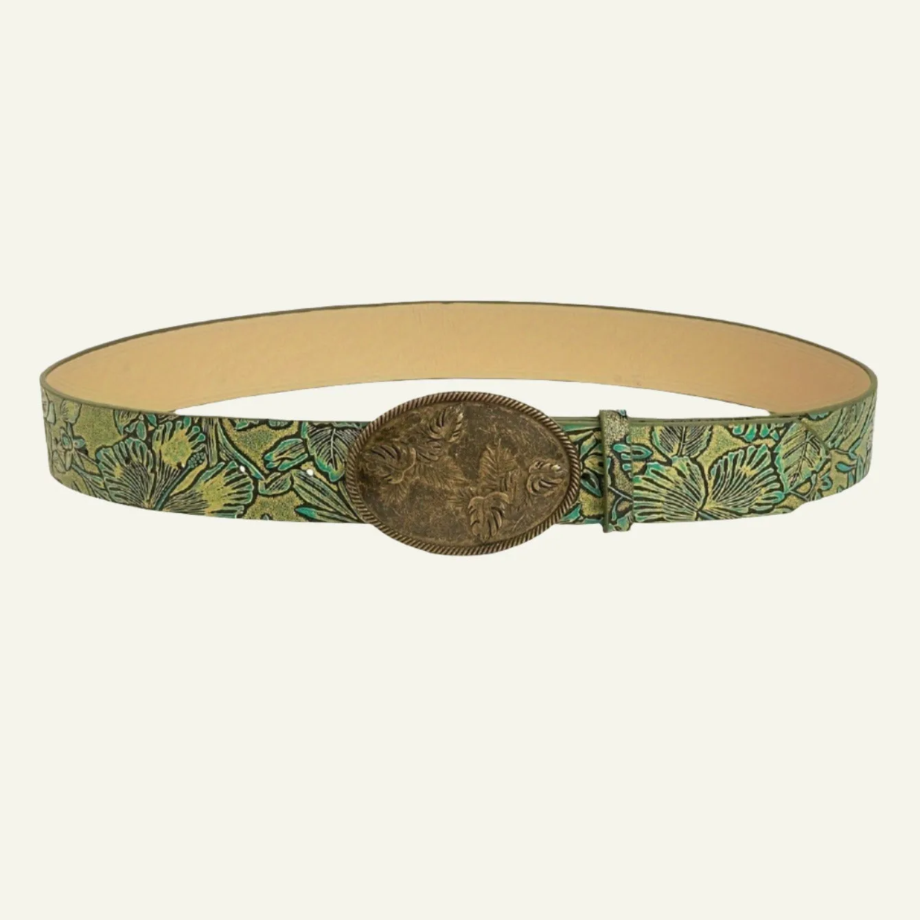 Vintage Leaf Round Buckle Print Belt