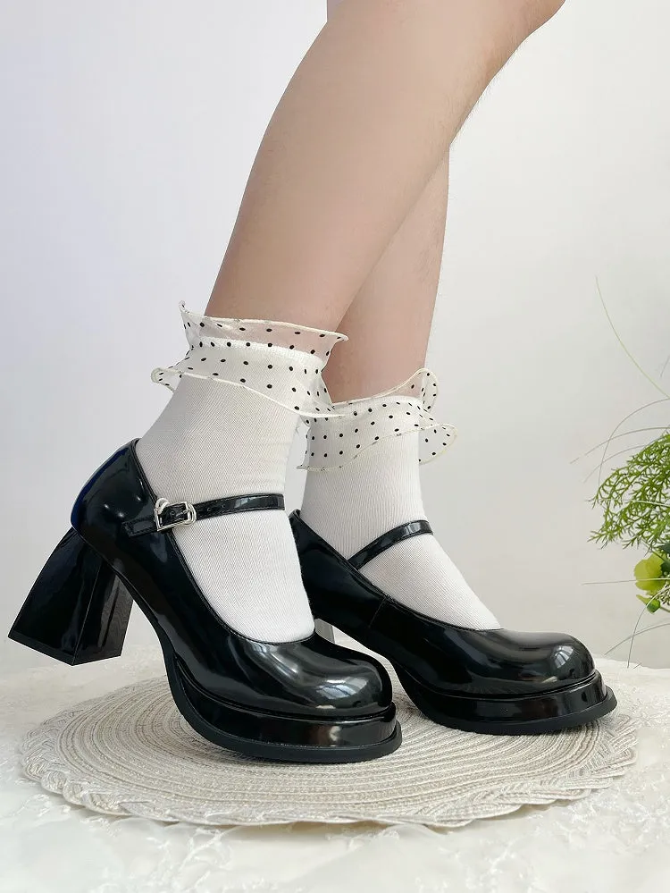 White Polka-dot Organza Trim Sweet Lolita Ankle Socks